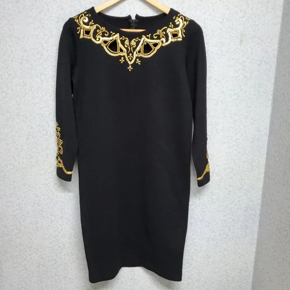 Outlander Petites Size M/L Black Cocktail Dress, Gold sequins and embroidery - Picture 1 of 5